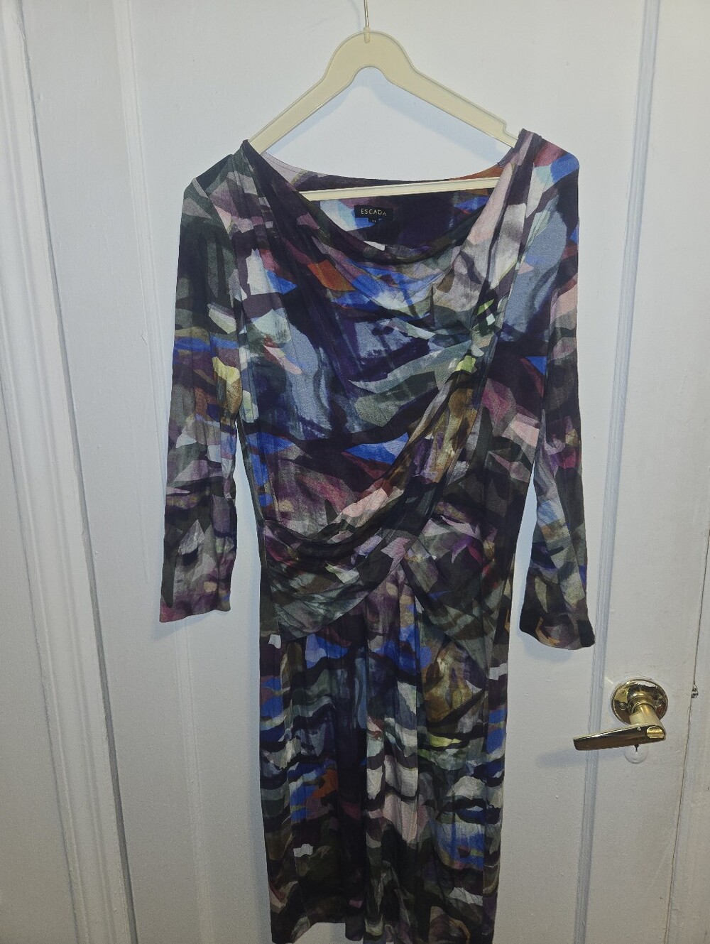 Escada Abstract Print Draped Dress